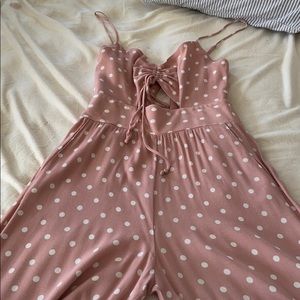 Wide leg pink and white dot jumpsuit- PRICE DROP